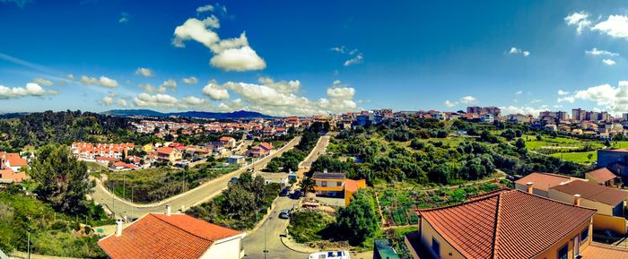 High angle view of townscape against sky