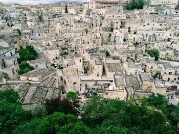 High angle view of buildings in town