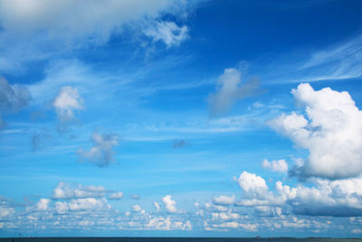 Aerial view of sea against blue sky