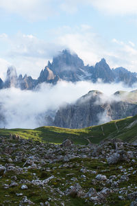 Scenic view of snowcapped mountains against sky