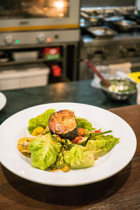 Close-up of meal served on table