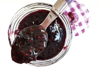 High angle view of glass over white background