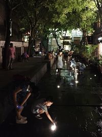 People walking on city street