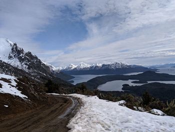 Scenic view of snowcapped mountains against sky