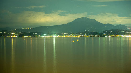 Scenic view of sea against sky at night