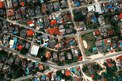 High angle view of street amidst buildings in city