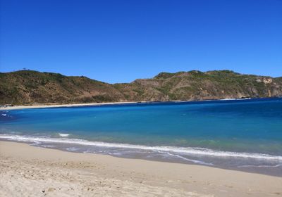 Scenic view of sea against clear blue sky