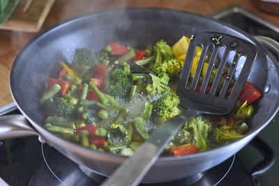 Close-up of food in cooking pan