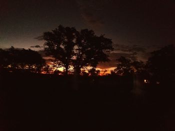 Silhouette trees against sky at night