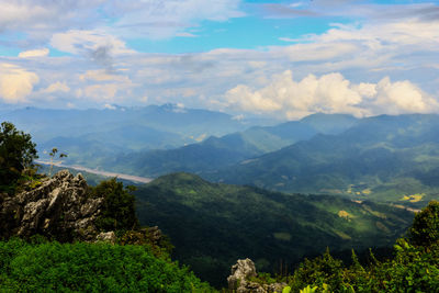 High angle view of mountains against sky