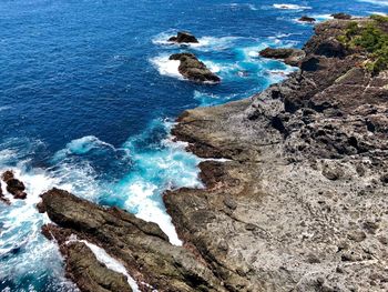 High angle view of rocks on beach