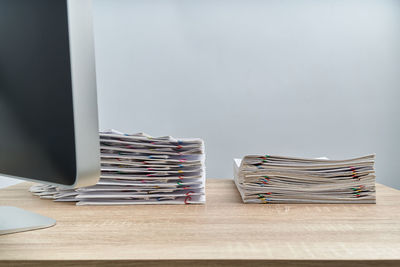 Stack of books on table