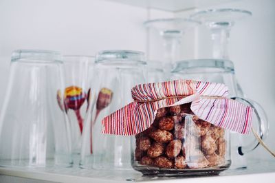 Close-up of food in jar on table