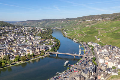 High angle view of city at waterfront