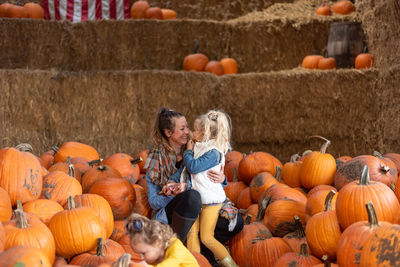 Full frame shot of pumpkins in farm