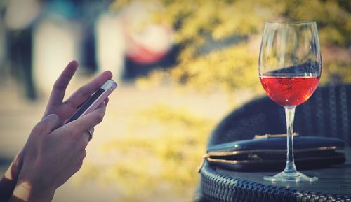 Close-up of hand holding wineglass