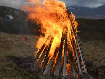 Panoramic view of bonfire