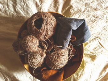 High angle view of hat on table