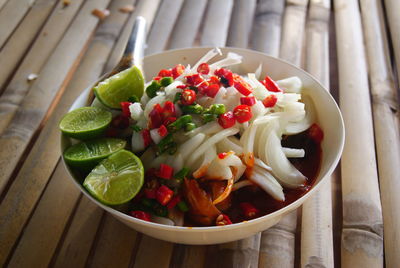 Close-up of fruits in bowl on table