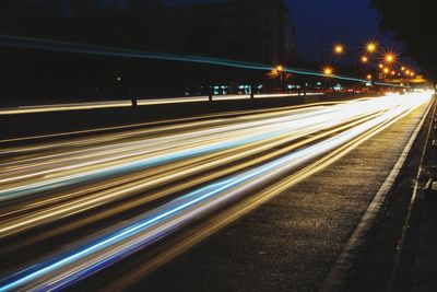 Light trails on road at night