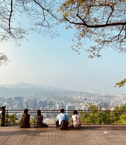 Rear view of people looking at view namsan park 