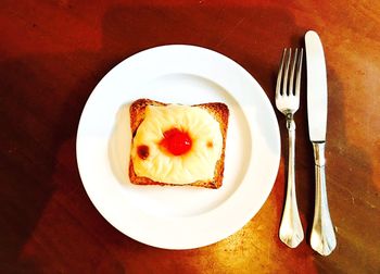 Close-up of dessert served on table