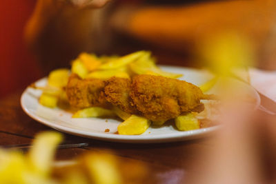 Close-up of food in plate on table