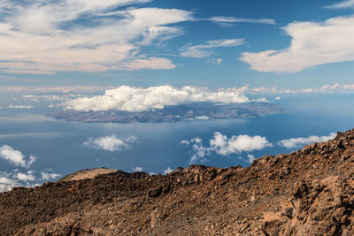 Low angle view of mountain range against sky