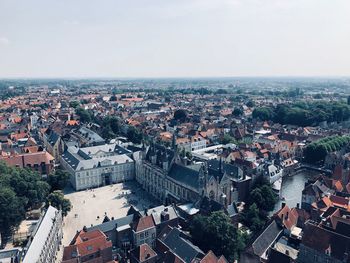 High angle shot of townscape against sky