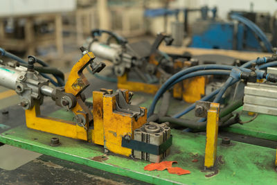 Close-up of machine part in factory