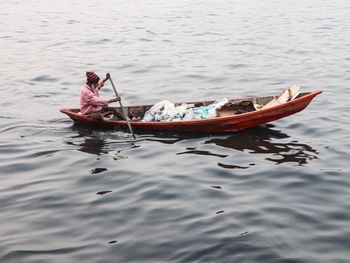 High angle view of boat in lake