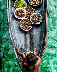 High angle view of woman in bowl