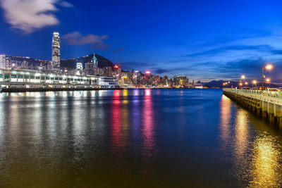 Illuminated buildings at waterfront