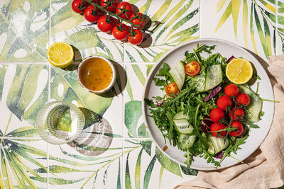 High angle view of food on table