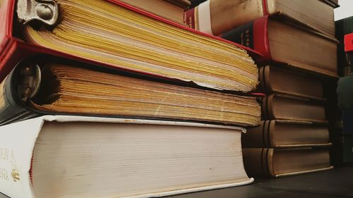 Stack of books on table