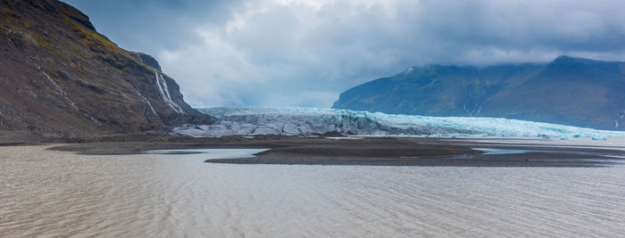 Panoramic view of snowcapped mountains against sky