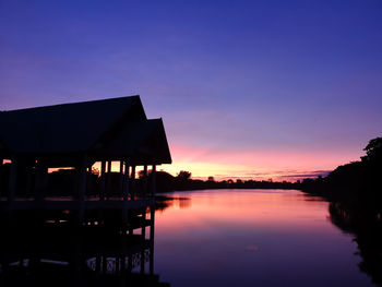 Scenic view of lake against sky at sunset