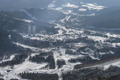 Aerial view of snowcapped mountains