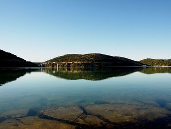 Scenic view of lake against clear sky