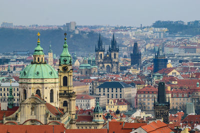 High angle view of buildings in city