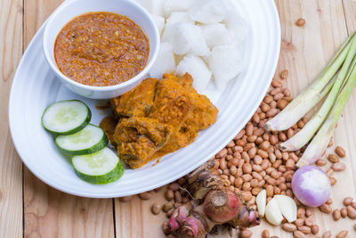 High angle view of vegetables in bowl on table