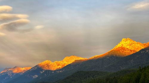 Scenic view of mountain range against sky