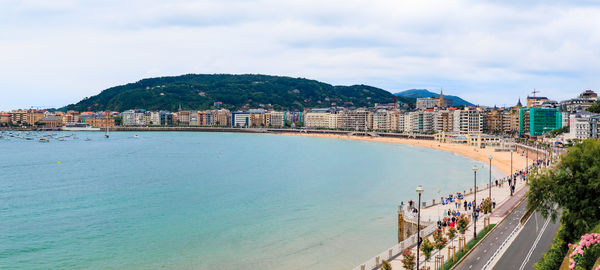 High angle view of city at waterfront