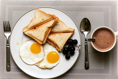 Directly above shot of breakfast served on table