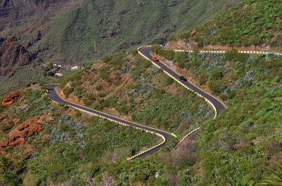 High angle view of winding road on mountain