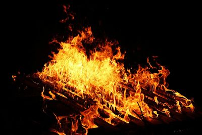 Close-up of fire in the dark