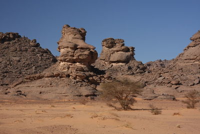 Low angle view of rock formations against sky