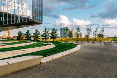 Park in city against sky