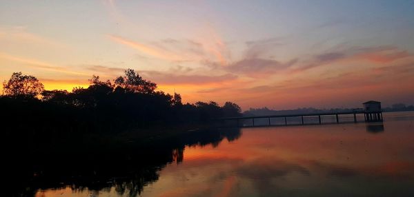 Scenic view of lake against sky during sunset