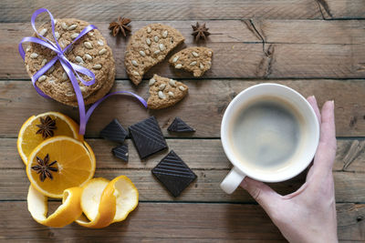 High angle view of breakfast on table